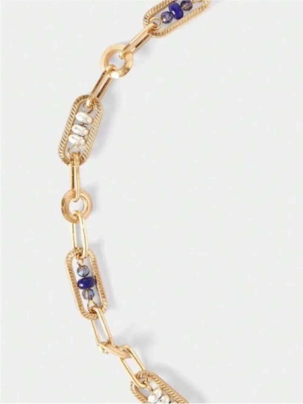 New! Gold Pearl Link Blue Beaded Necklace NWOT (4003)